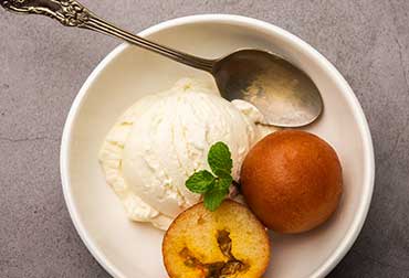 Gulab Kamum with Vanilla Ice-cream